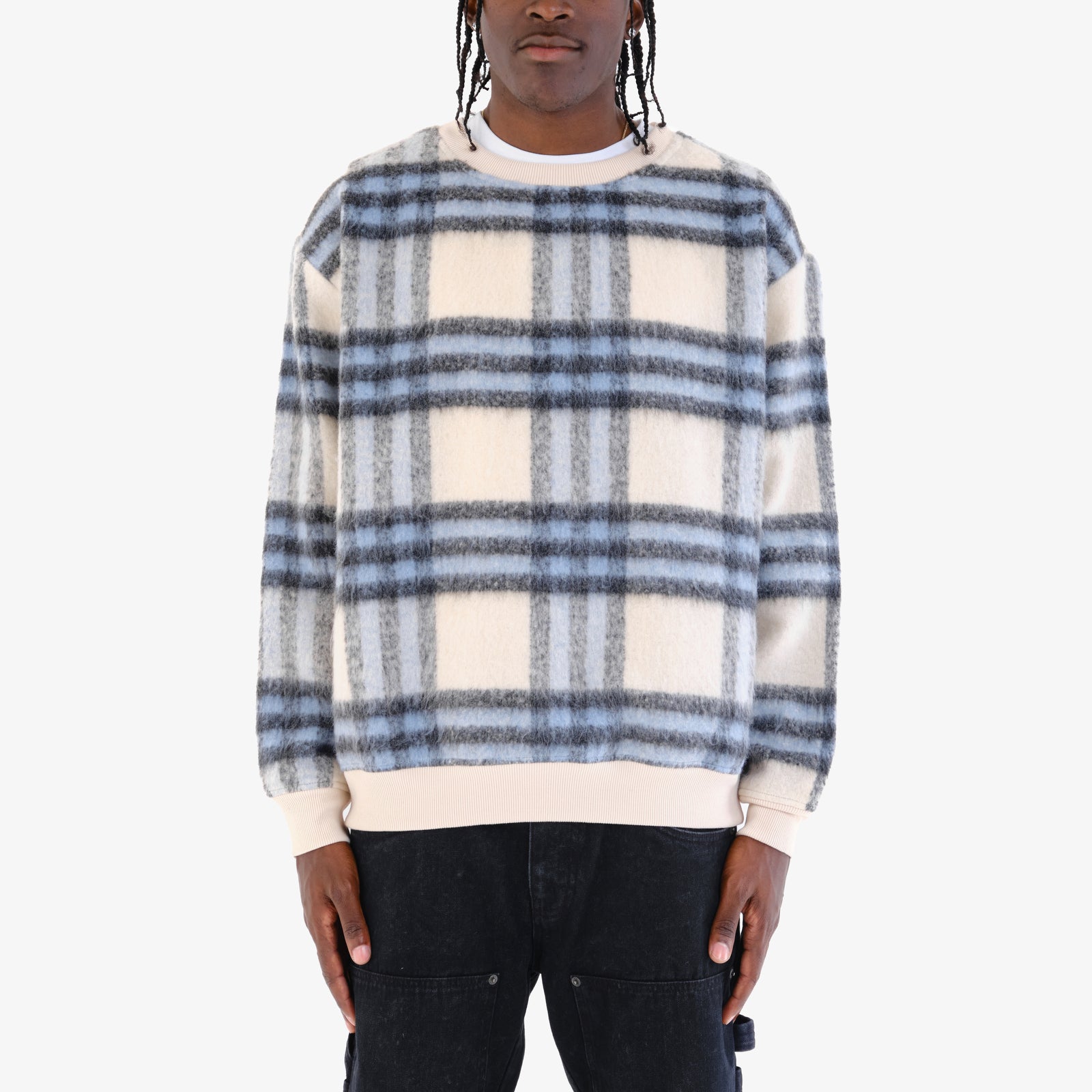 BLUE BRUSHED FLANNEL CREWNECK