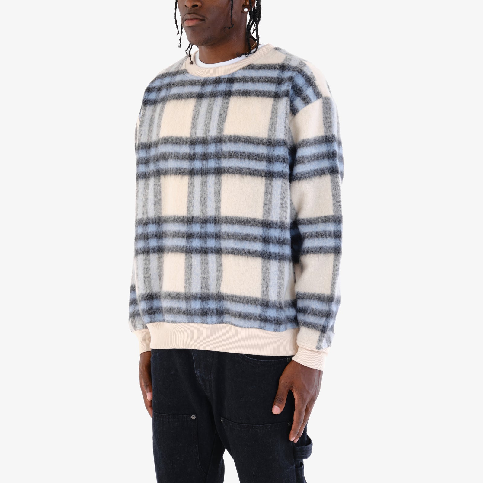 BLUE BRUSHED FLANNEL CREWNECK