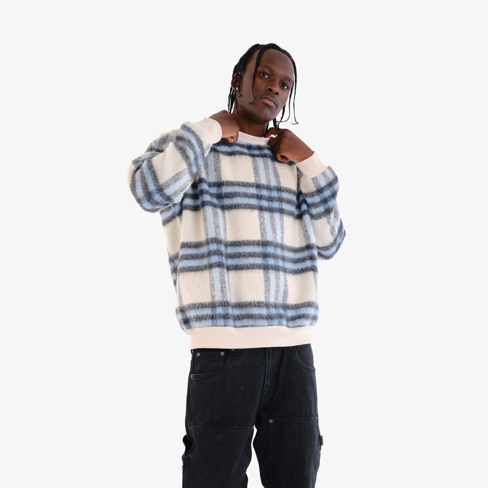 BLUE BRUSHED FLANNEL CREWNECK