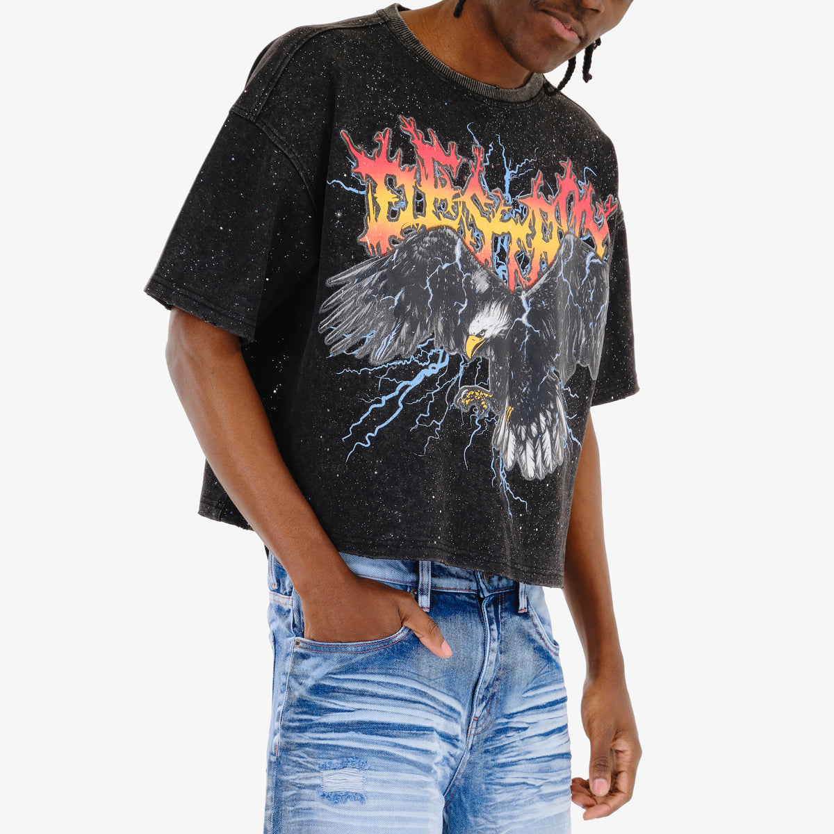 BLACK "EAGLE" CROP T-SHIRT