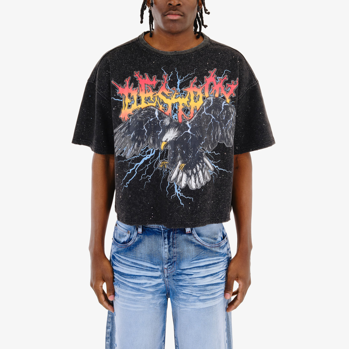 BLACK "EAGLE" CROP T-SHIRT