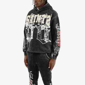 BLACK SAINT HOODIE W/ RHINESTONES