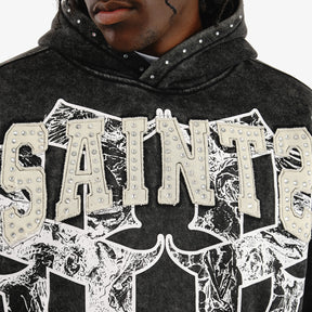 BLACK SAINT HOODIE W/ RHINESTONES