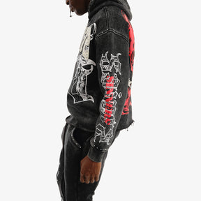 BLACK SAINT HOODIE W/ RHINESTONES