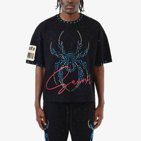 BLACK SPIDER W/ RHINESTONE CROP T-SHIRT