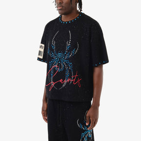 BLACK SPIDER W/ RHINESTONE CROP T-SHIRT