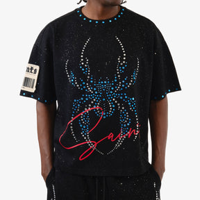 BLACK SPIDER W/ RHINESTONE CROP T-SHIRT