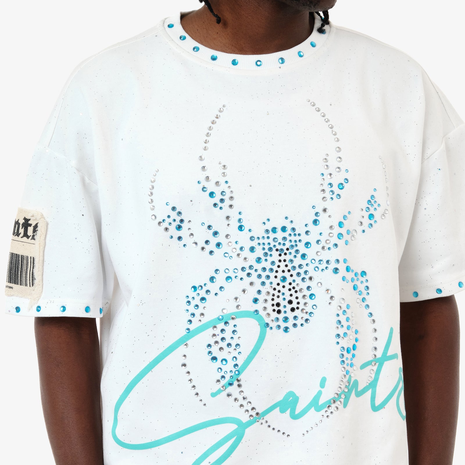 WHITE SPIDER W/ RHINESTONE CROP T-SHIRT