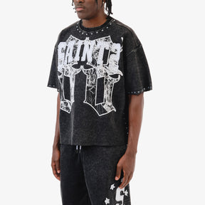 BLACK SAINTS W/ RHINESTONES CROP T-SHIRT