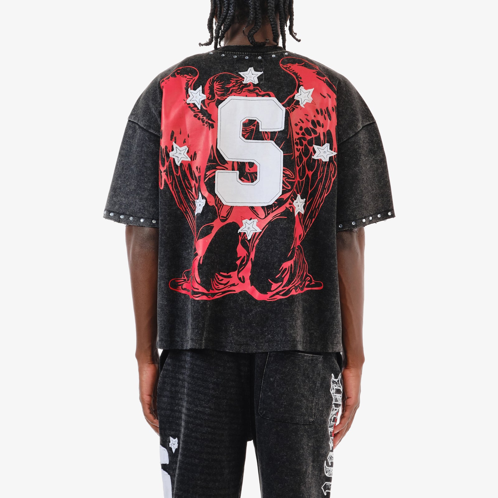 BLACK SAINTS W/ RHINESTONES CROP T-SHIRT