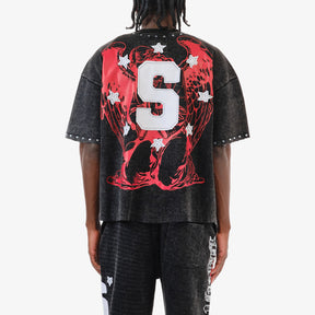 BLACK SAINTS W/ RHINESTONES CROP T-SHIRT