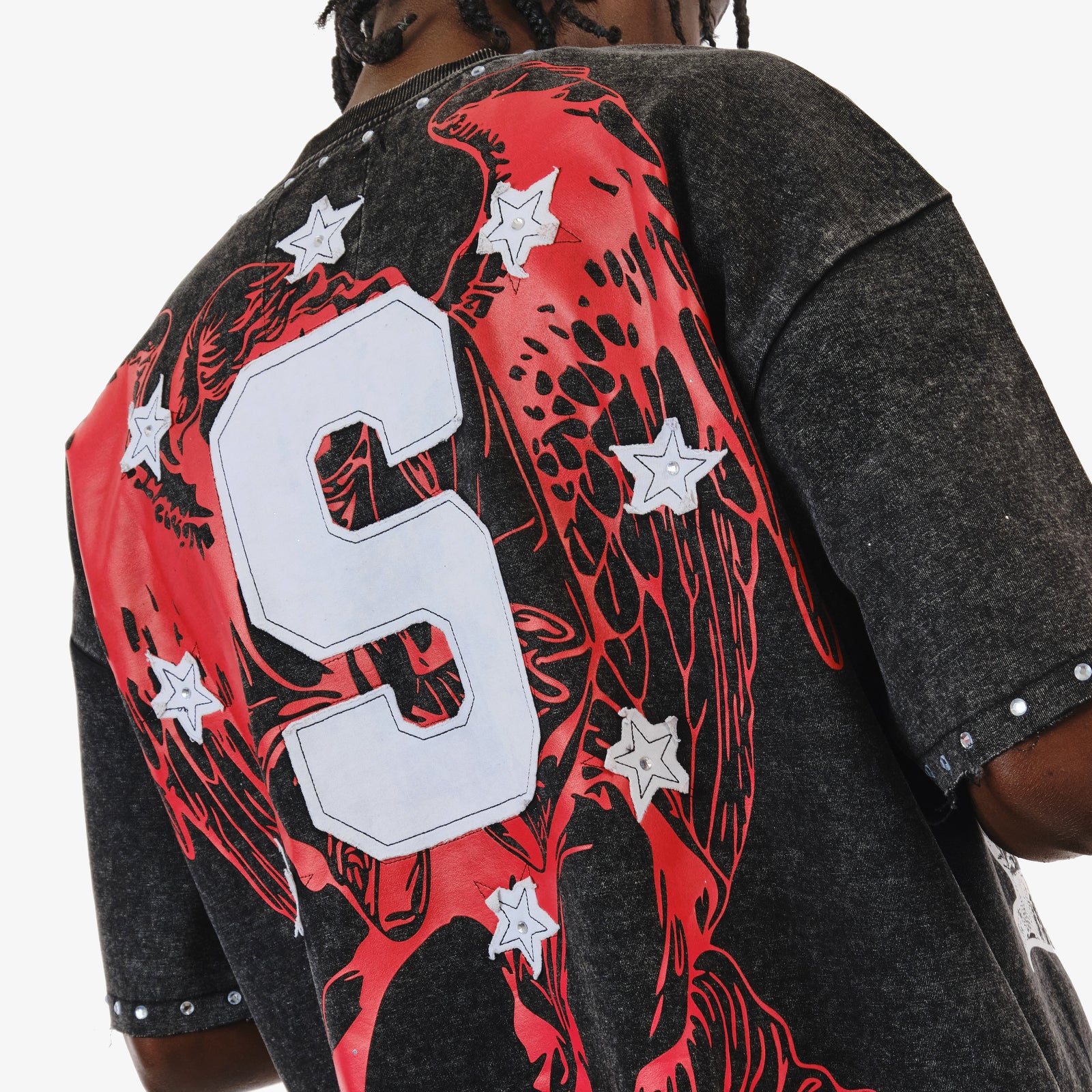 BLACK SAINTS W/ RHINESTONES CROP T-SHIRT