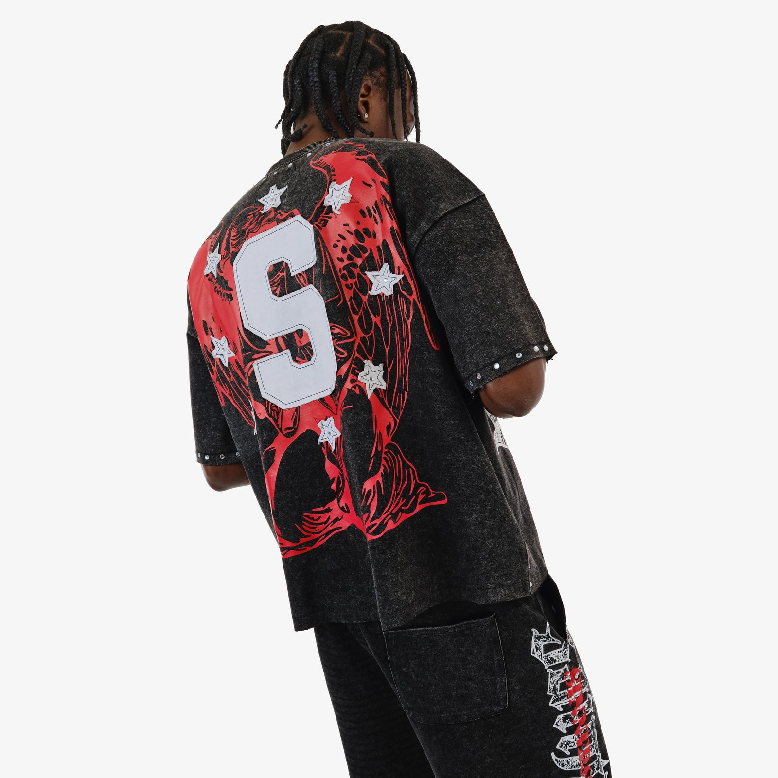 BLACK SAINTS W/ RHINESTONES CROP T-SHIRT