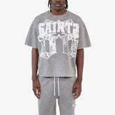 GRAY SAINTS W/ RHINESTONES CROP T-SHIRT