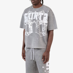 GRAY SAINTS W/ RHINESTONES CROP T-SHIRT