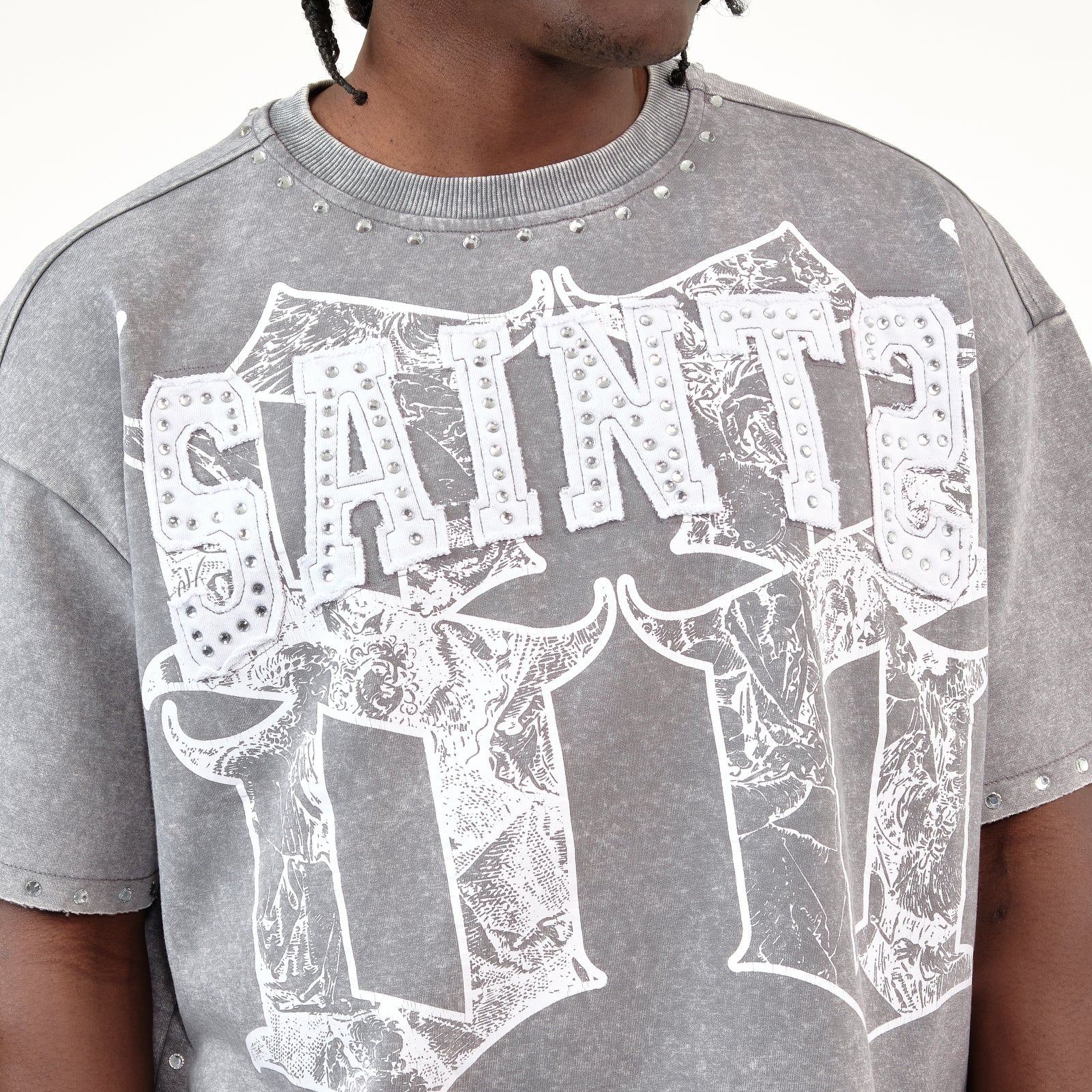 GRAY SAINTS W/ RHINESTONES CROP T-SHIRT