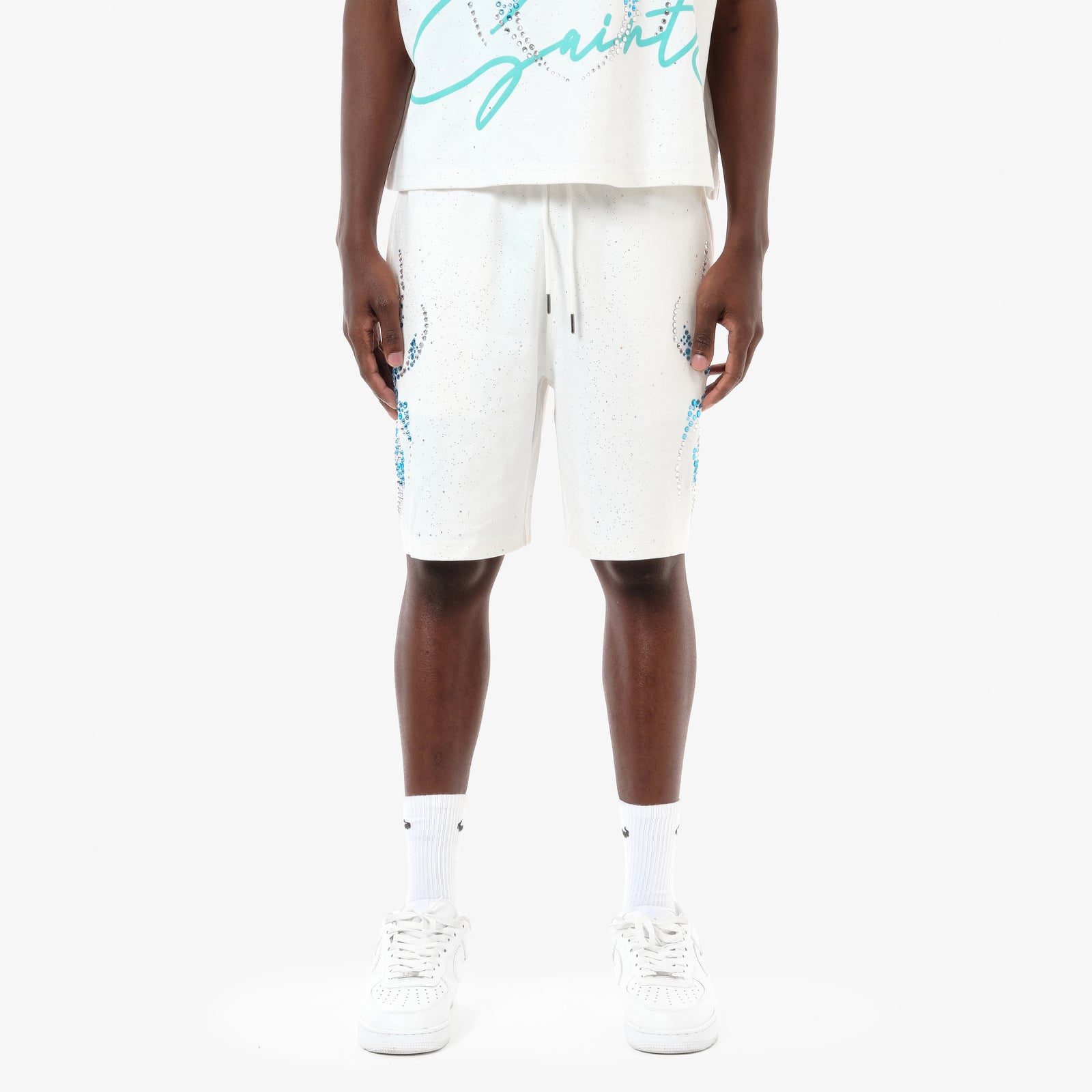 WHITE SPIDER W/ RHINESTONE SHORTS