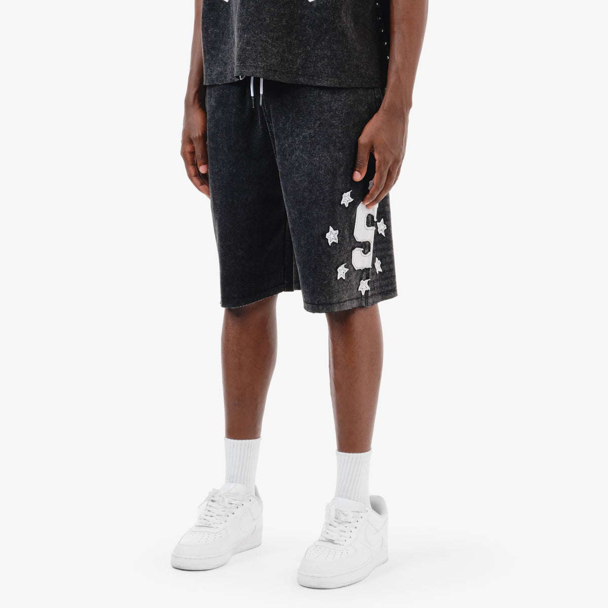 BLACK SAINTS SHORTS W/ RHINESTONES