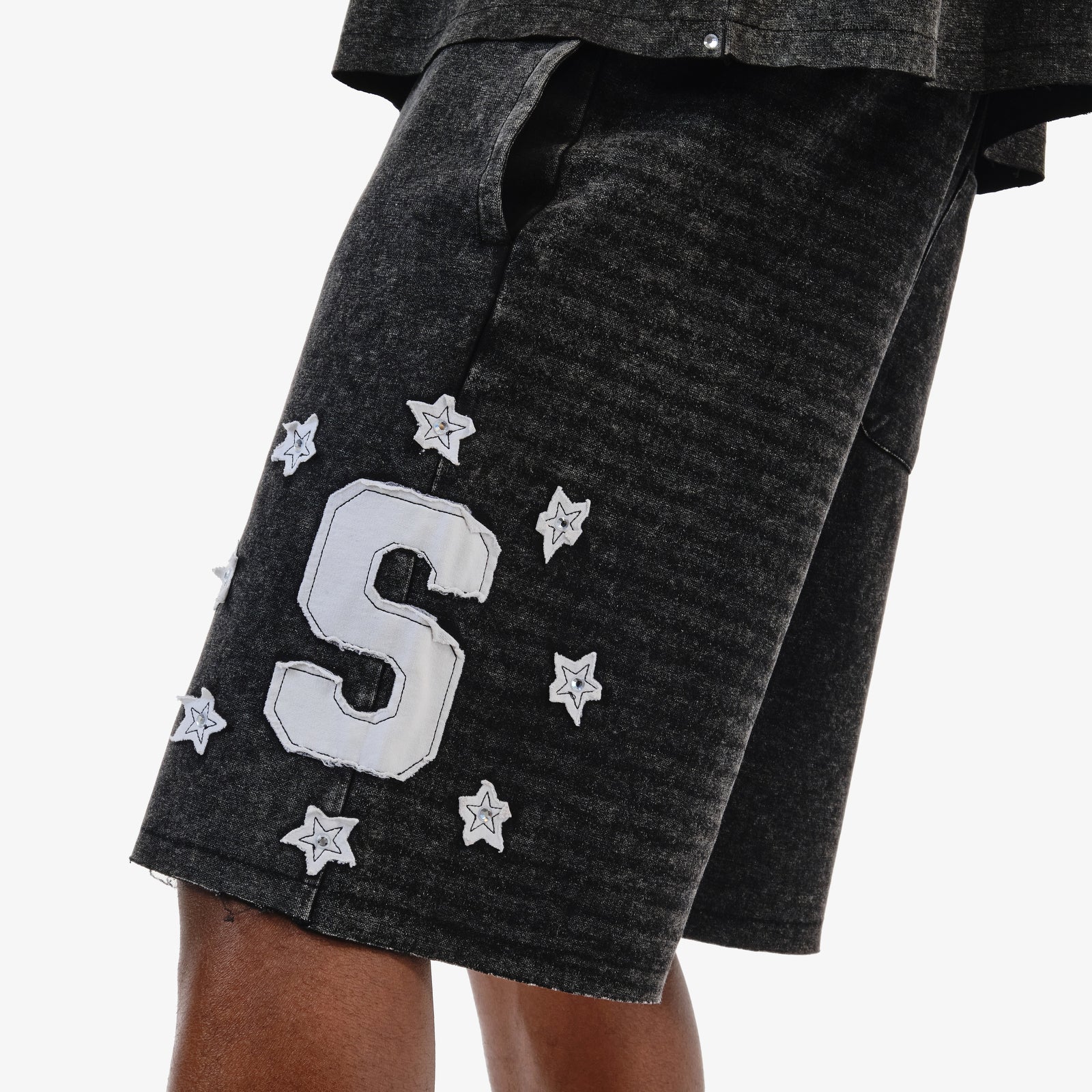BLACK SAINTS SHORTS W/ RHINESTONES