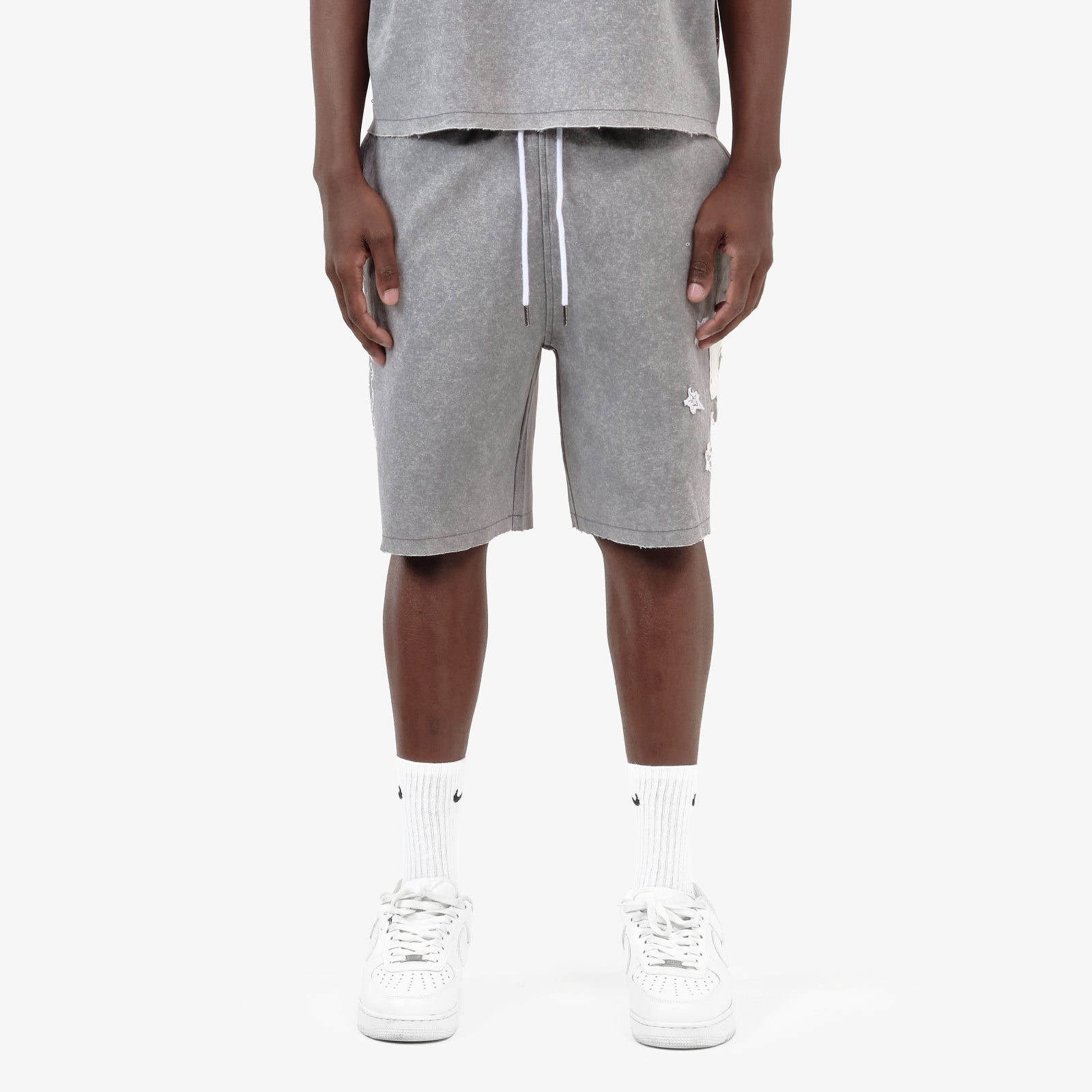 GRAY SAINTS SHORTS W/ RHINESTONES