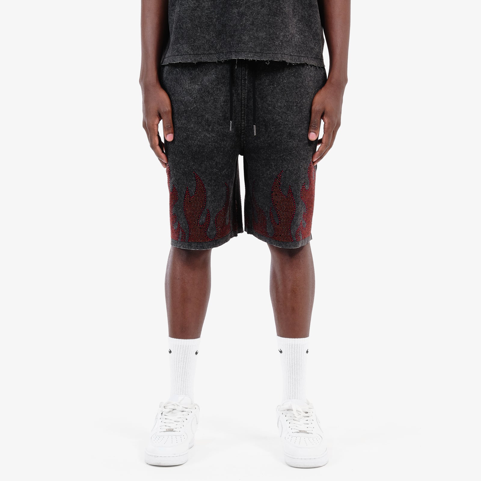 BLACK FLAME RHINESTONE SHORTS