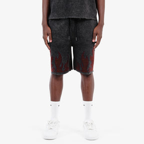 BLACK FLAME RHINESTONE SHORTS