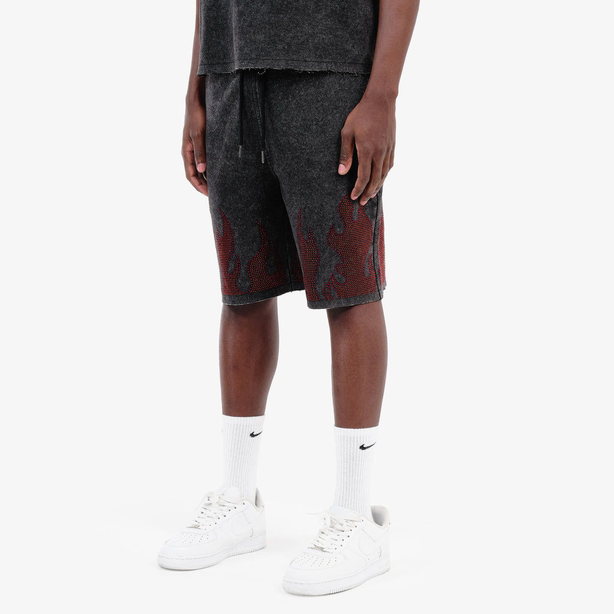 BLACK FLAME RHINESTONE SHORTS