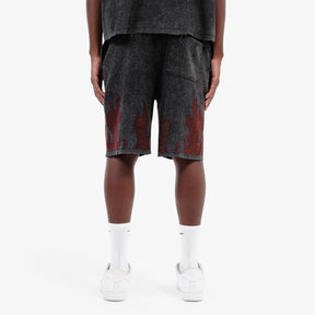 BLACK FLAME RHINESTONE SHORTS