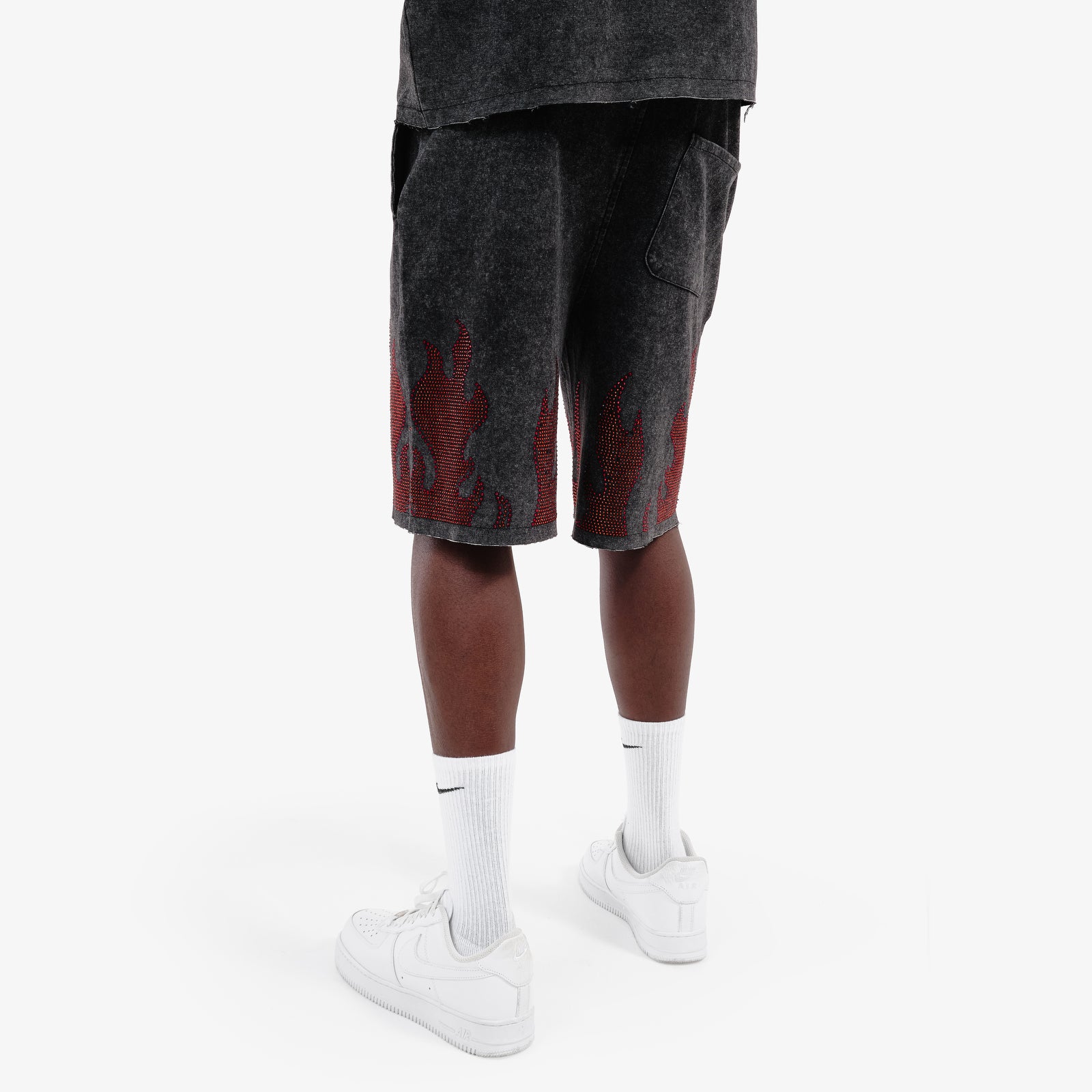 BLACK FLAME RHINESTONE SHORTS