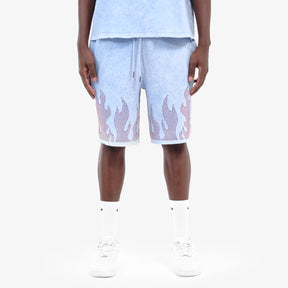 LIGHT BLUE FLAME RHINESTONE SHORTS