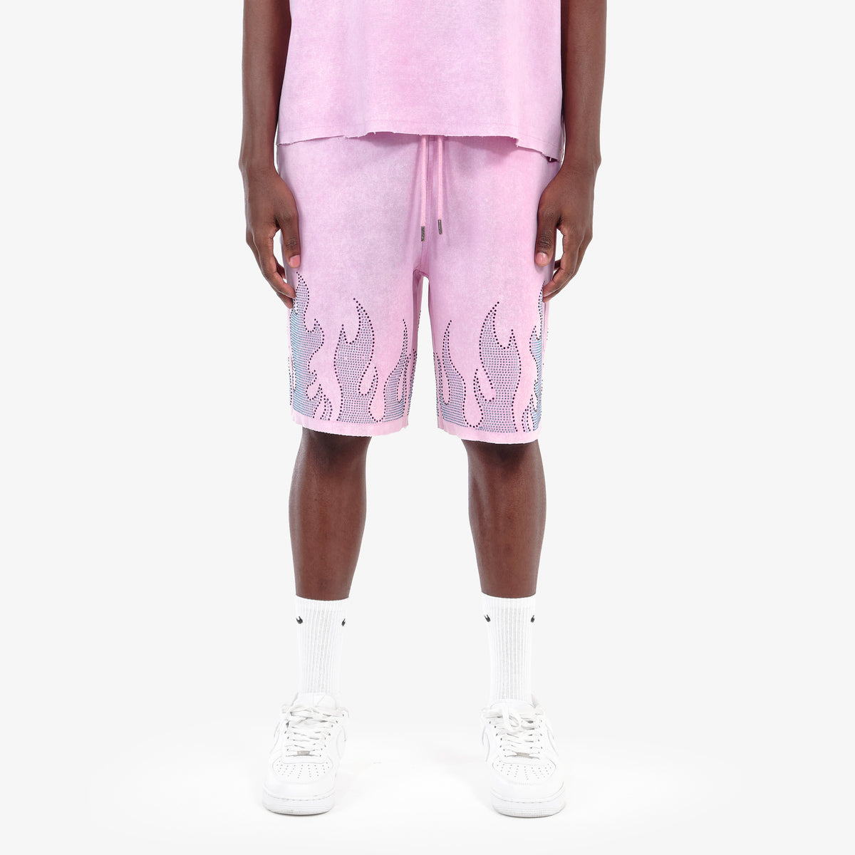 PINK FLAME RHINESTONE SHORTS