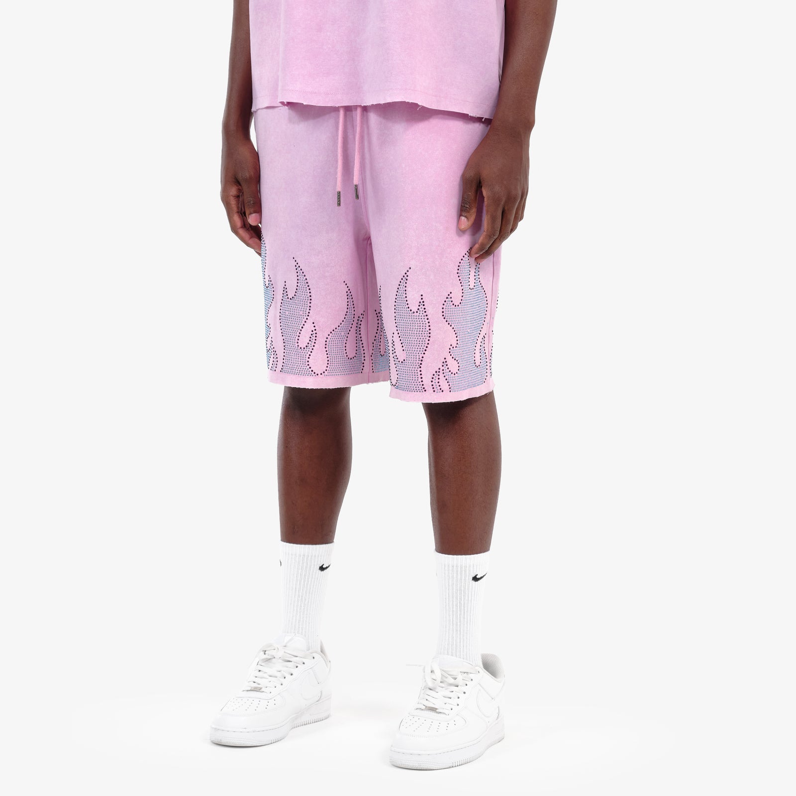 PINK FLAME RHINESTONE SHORTS