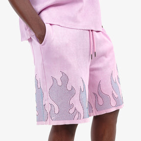 PINK FLAME RHINESTONE SHORTS