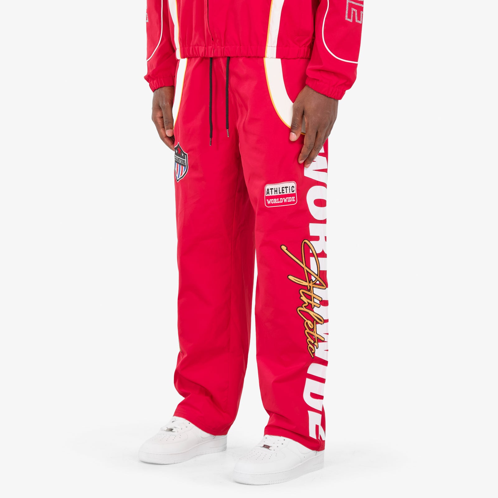 RED NYLON WORLDWIDE PANTS