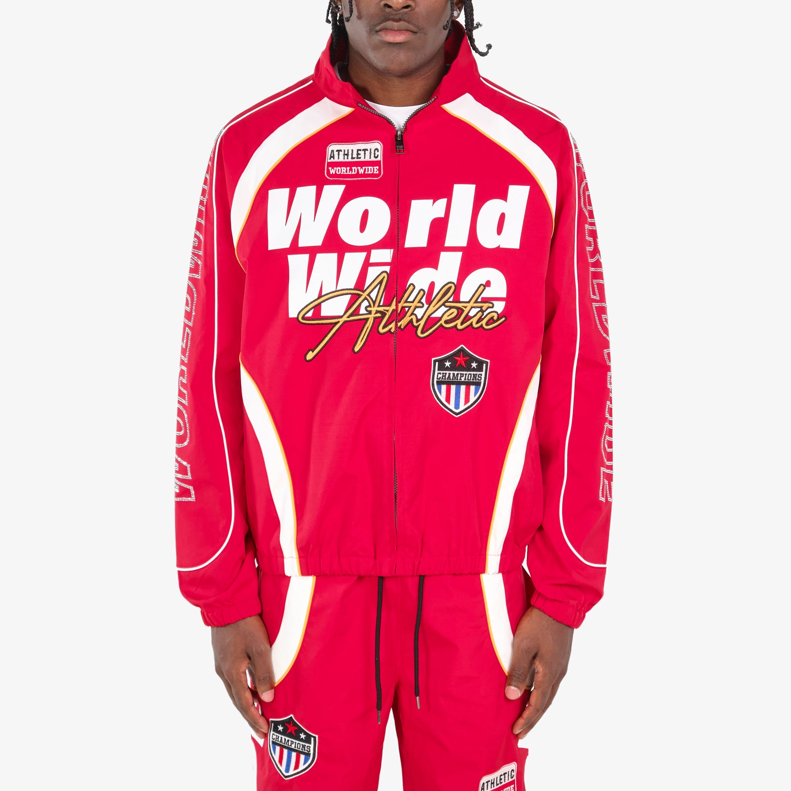 RED NYLON WORLDWIDE FULL-ZIP