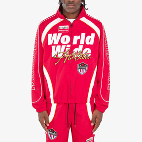 RED NYLON WORLDWIDE FULL-ZIP