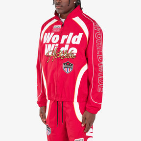 RED NYLON WORLDWIDE FULL-ZIP
