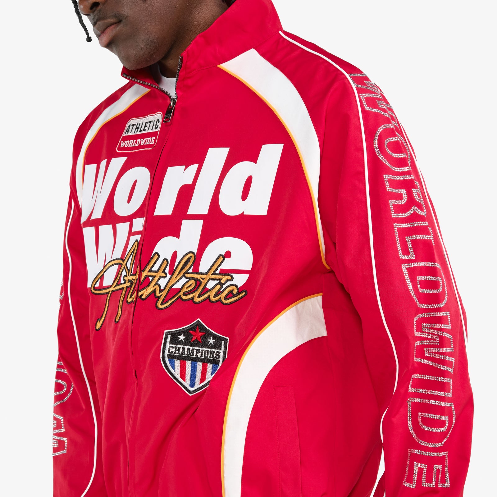 RED NYLON WORLDWIDE FULL-ZIP