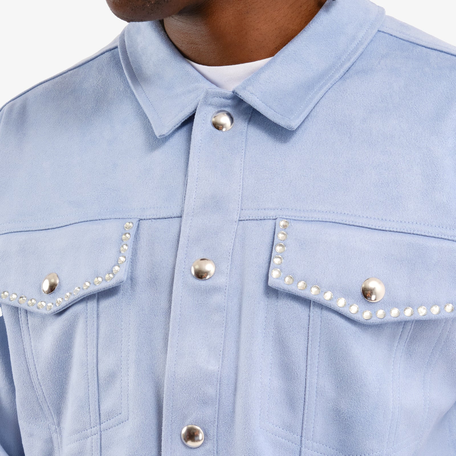 LIGHT BLUE SUEDE JACKET W/ RHINESTONES