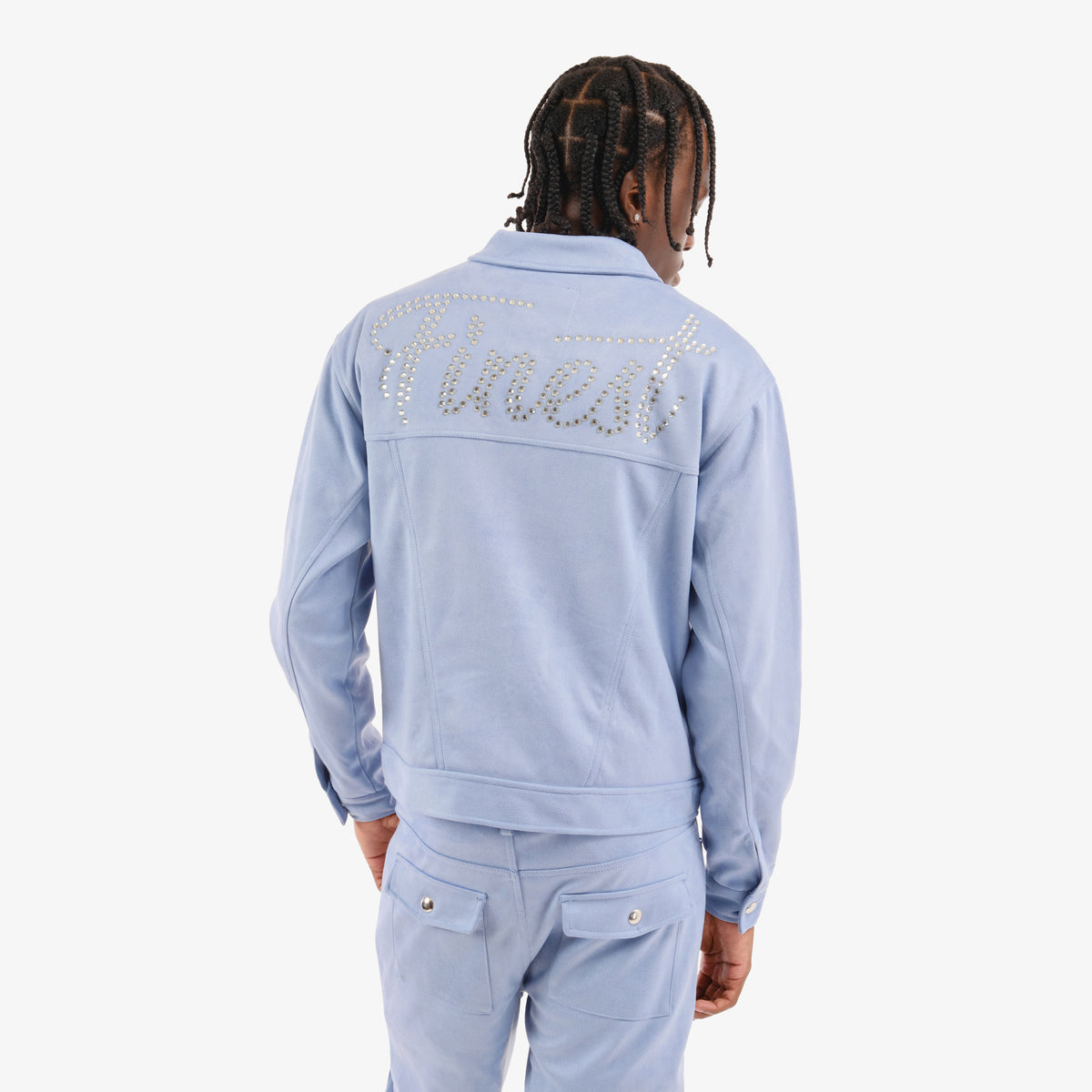 LIGHT BLUE SUEDE JACKET W/ RHINESTONES