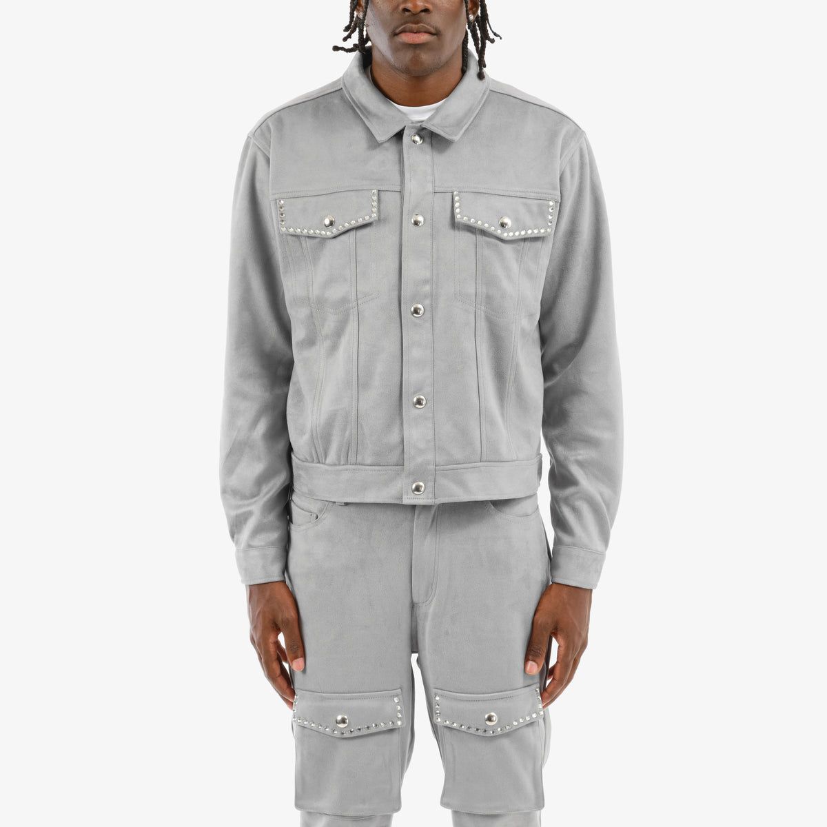 GRAY SUEDE JACKET W/ RHINESTONES