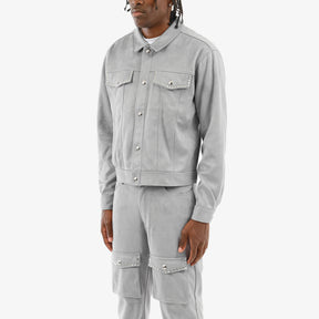 GRAY SUEDE JACKET W/ RHINESTONES