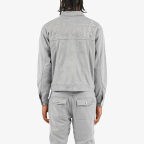 GRAY SUEDE JACKET W/ RHINESTONES