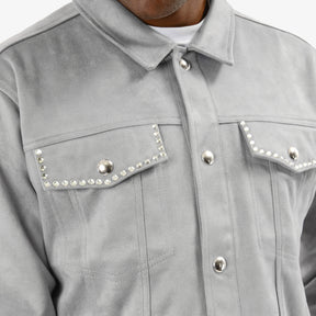 GRAY SUEDE JACKET W/ RHINESTONES