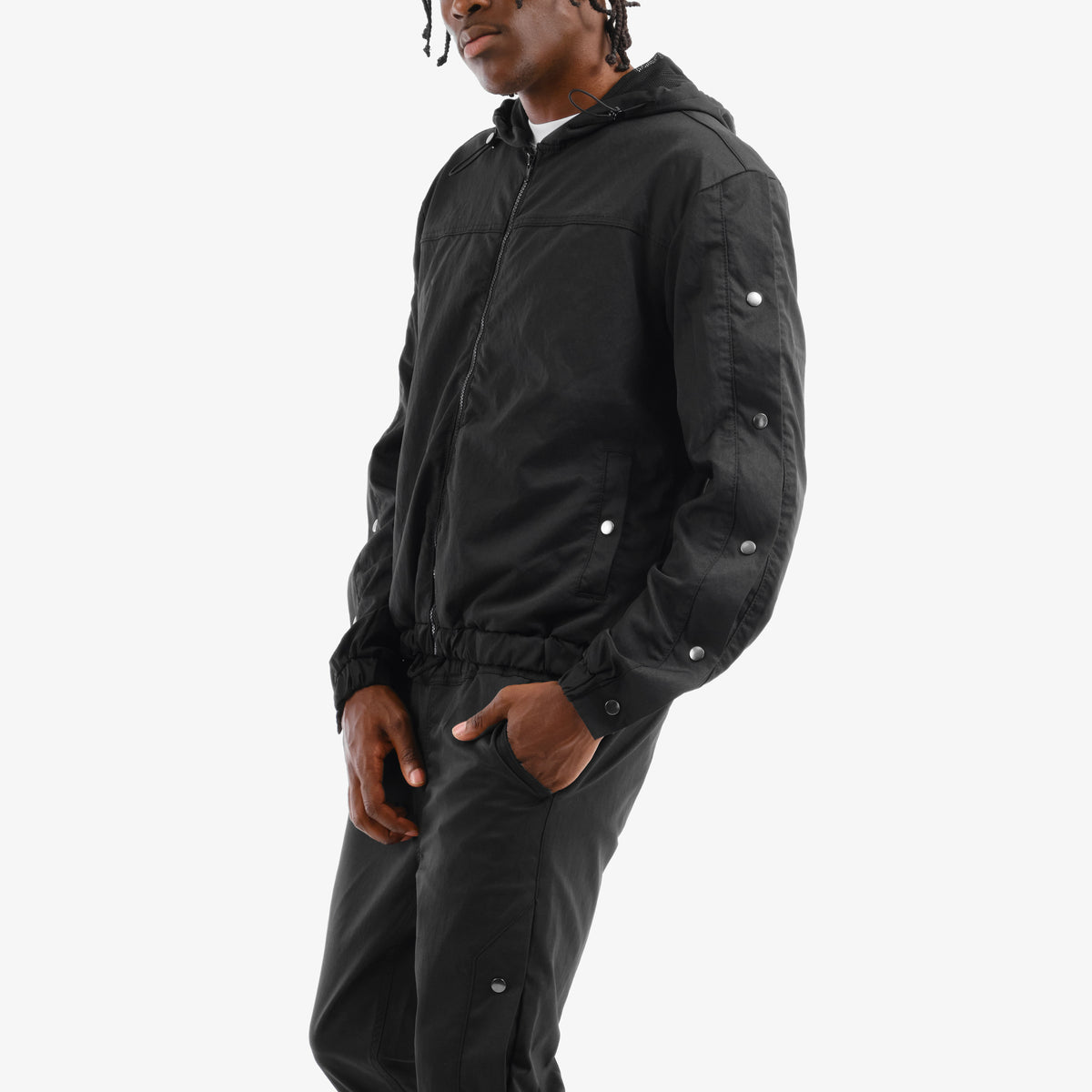 BLACK FULL ZIP W/ SIDE BUTTONS