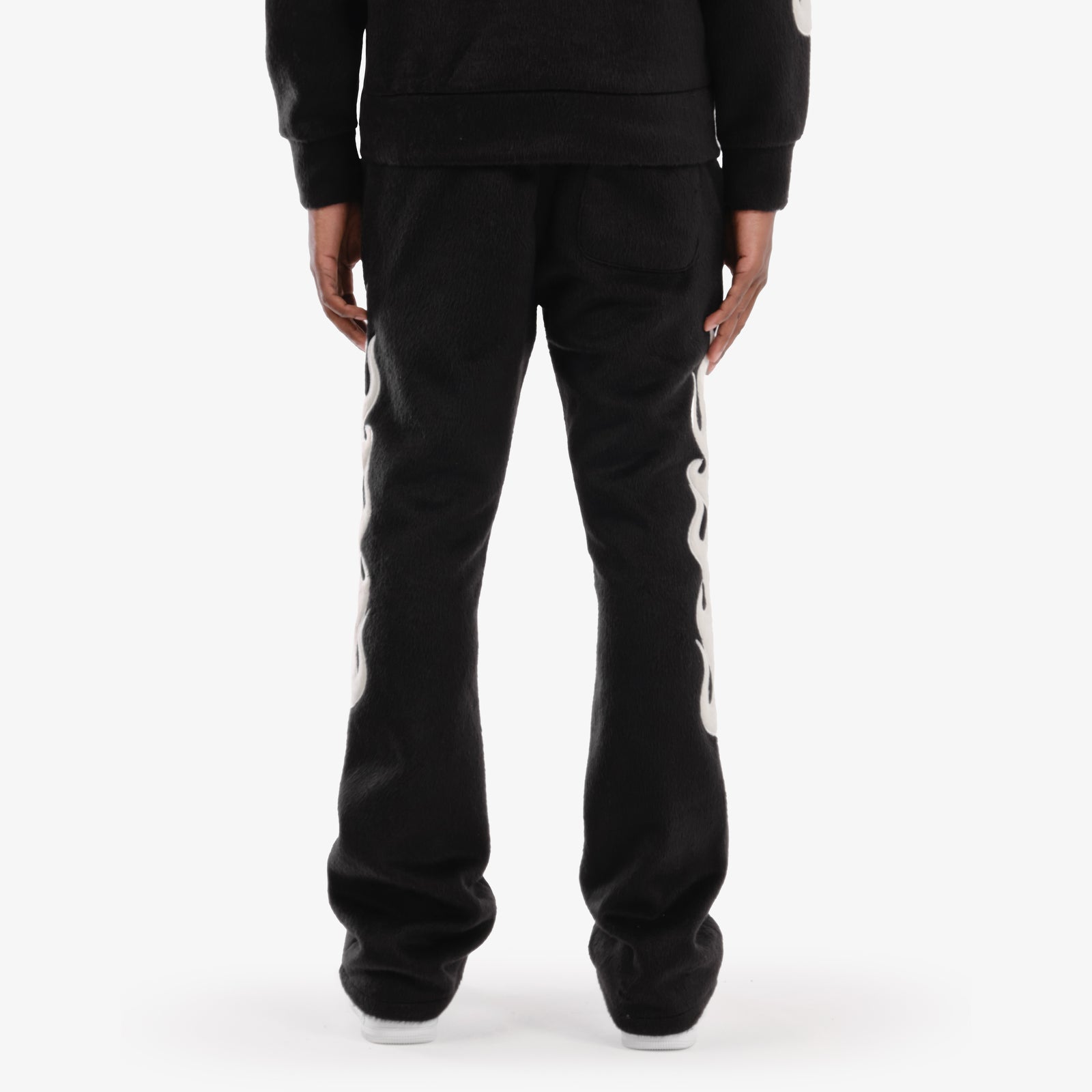 BLACK "SAINTS" MOHAIR STACKED PANTS W/ PEARL DETAILS