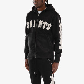 BLACK "SAINTS" MOHAIR HOODIE W/ PEARL DETAILS