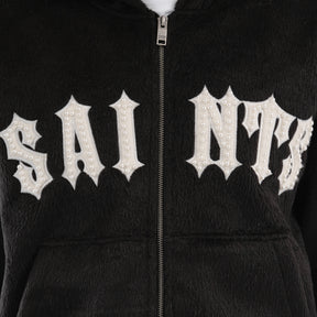 BLACK "SAINTS" MOHAIR HOODIE W/ PEARL DETAILS