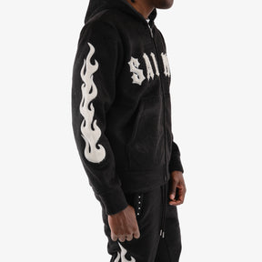 BLACK "SAINTS" MOHAIR HOODIE W/ PEARL DETAILS
