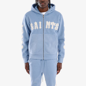 LIGHT BLUE "SAINTS" MOHAIR HOODIE W/ PEARL DETAIL